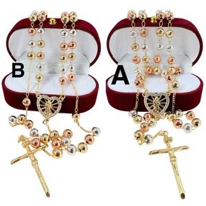 Tricolor Rosary of Saint Jude Thaddeus, 14K Gold Plated with Cross